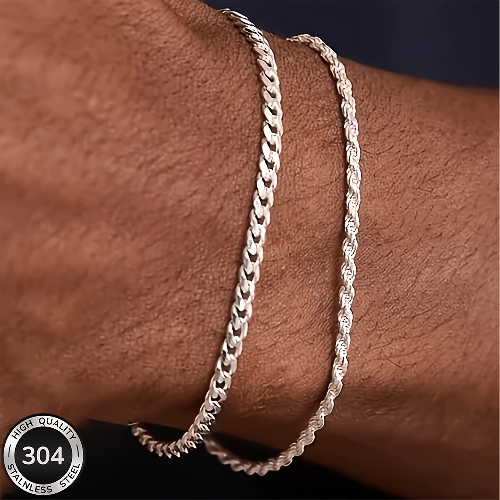 2pc Unisex Stainless Steel Bracelet Set, Classic & Versatile